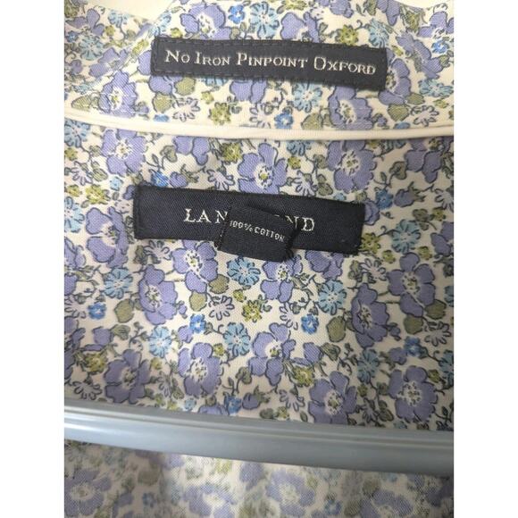 Lands' End Purple Floral Button Up Shirt Size 18 3/4 Sleeve No Iron Pinpoint - Picture 4 of 8
